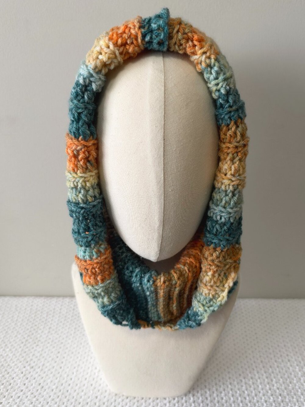 Handmade Crochet 3-in-1 Blue Orange Yellow Turtleneck Balaclava Hood